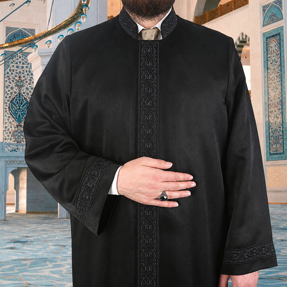 Lüks Gazze Tek Bordürlü İmam Cübbesi Siyah