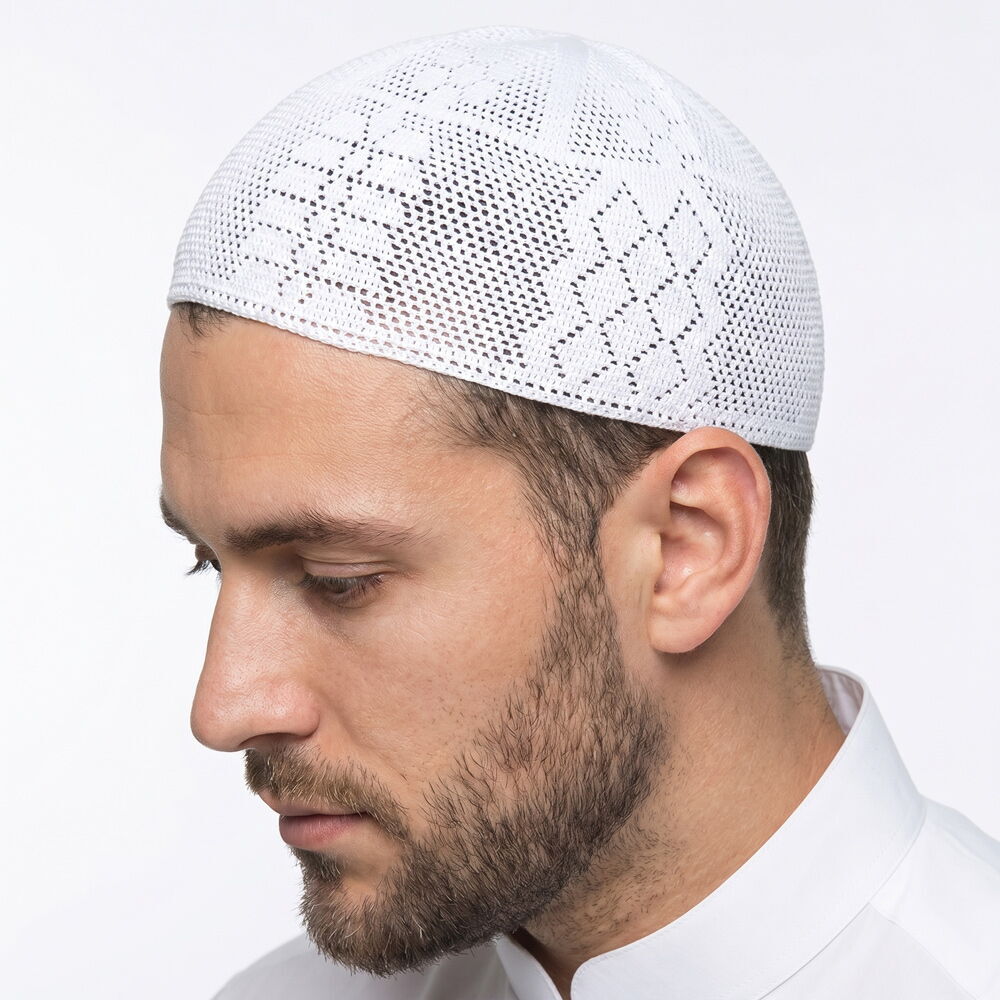 Lüks Örme Haşimi Takke - Beyaz