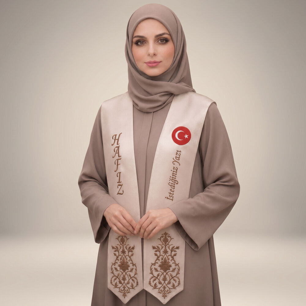 Türk Bayraklı-İsme Özel Açık Kahve Nakışlı Atkı-Vizon