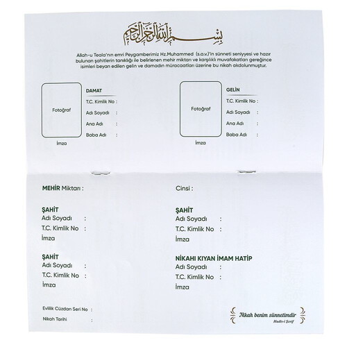  Dini Nikah Akdi Hatıra Cüzdanı 8.Sayfa/32 Farzlı