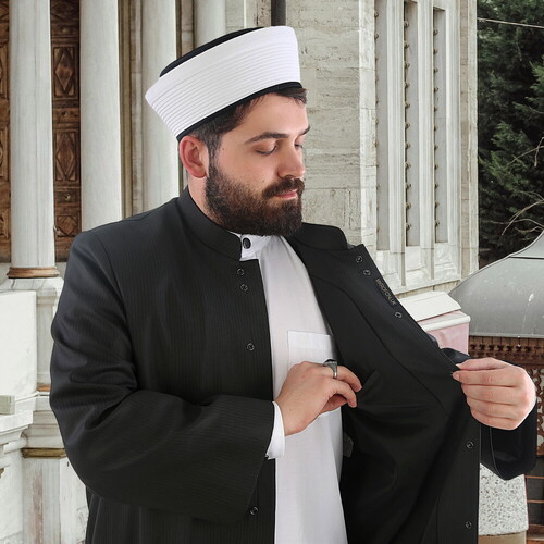  Bezzaz Namaz ve İmam Cübbesi Uzun Çizgili Siyah Enderun Model