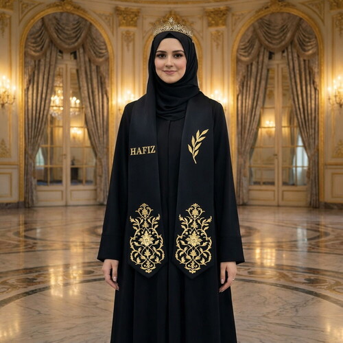  Bayan Hafızlık İcazet Merasim Ecrin Ferace Abaya Siyah Elbise