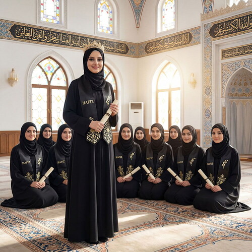  Bayan Hafızlık İcazet Merasim Ecrin Ferace Abaya Siyah Elbise