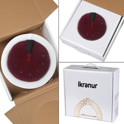  Vakar İmam Sarığı Sık Sarım Bordo Renk, Çok Hafif Takkesi Keçe 175 gr