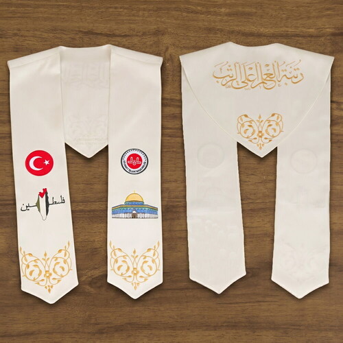 Hafızlık İcazet Atkısı Türk-Filistin-Diyanet-Kudüs Bayraklı-Krem