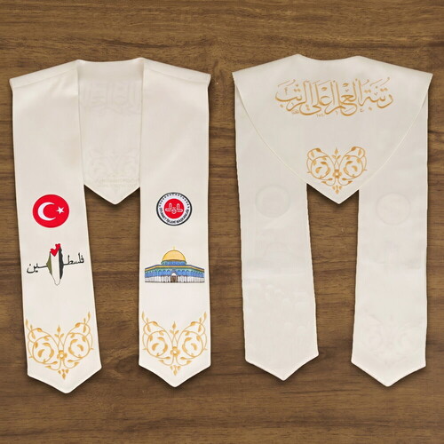 Hafızlık İcazet Atkısı Türk-Filistin-Diyanet-Kudüs Bayraklı-Krem
