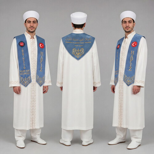  Hafızlık İcazet Atkısı Türk-Diyanet Logo İşlemeli Kursa Özel Gold Nakışlı-İndigo