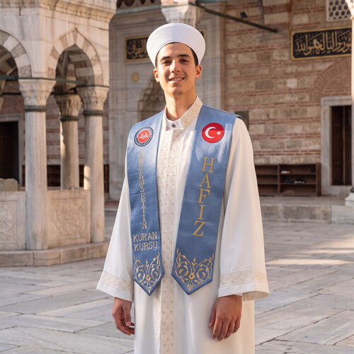 Hafızlık İcazet Atkısı Türk-Diyanet Logo İşlemeli Kursa Özel Gold Nakışlı-İndigo