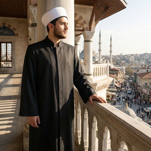  Bezzaz Namaz ve İmam Cübbesi Uzun Çizgili Siyah Enderun Model
