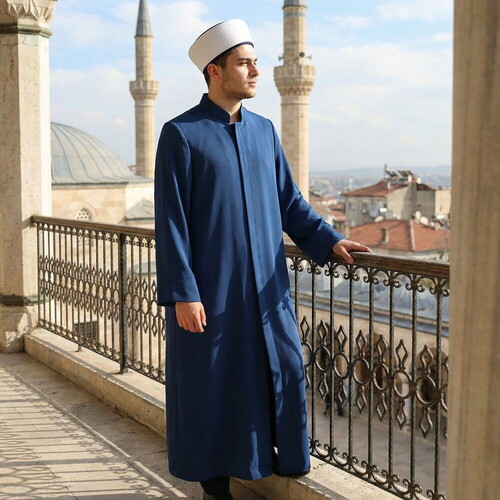  Yazlık Mansur Namaz ve İmam Cübbesi Uzun Lacivert Enderun Model