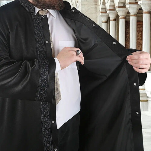  Lüks Gazze Çift Bordürlü İmam Cübbesi Siyah