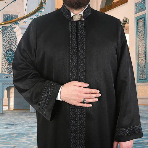 Lüks Gazze Çift Bordürlü İmam Cübbesi Siyah