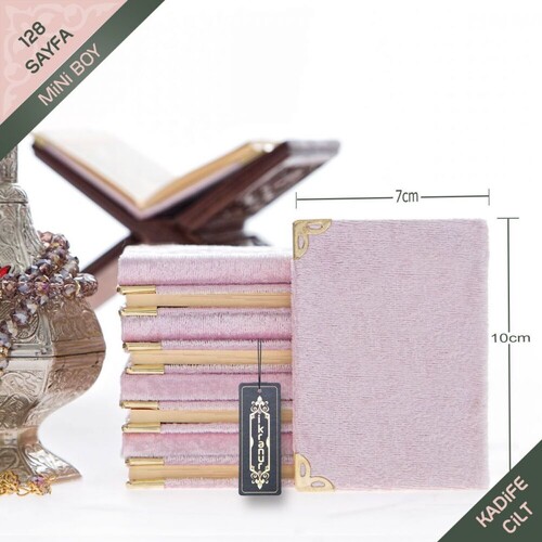 Kadife Kaplı Yasin Kitabı (Mini Boy 7×10, 128 Sayfa) Pembe