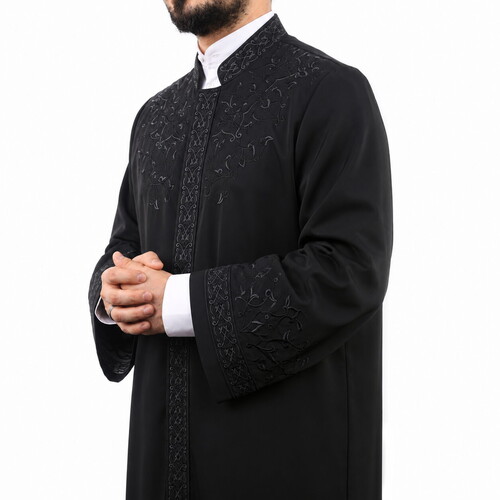  Masru Tek Bordür İmam Cübbesi - Siyah