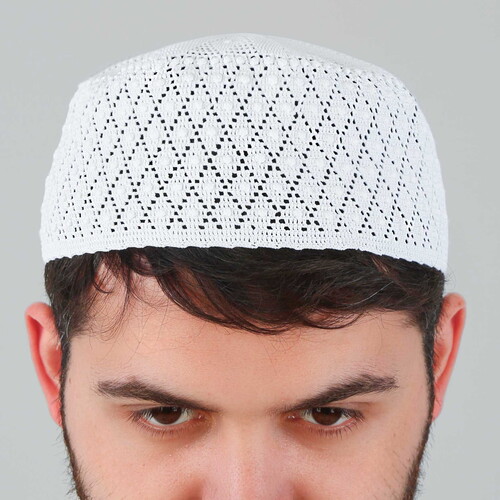  Lüks El Örme Dantel Takke-Beyaz