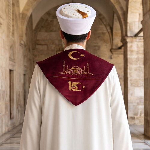  15 Temmuz 2026 253 Hafız Ayasofya Buluşması Bordo Gold Nakışlı Hafızlık İcazet Merasim Atkısı