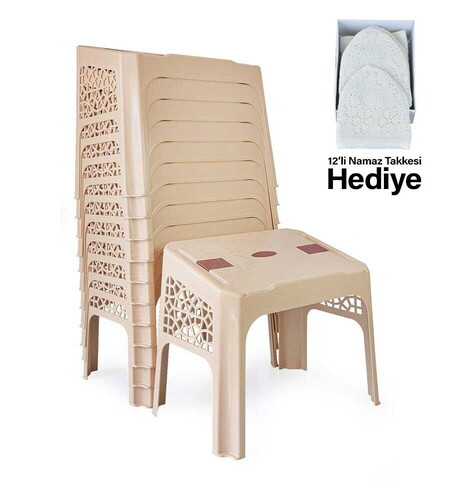 Plastik Rahle Mevlevi Model 12 Adet ( 47×31 ) Krem + 12'li Namaz Takke Hediyeli