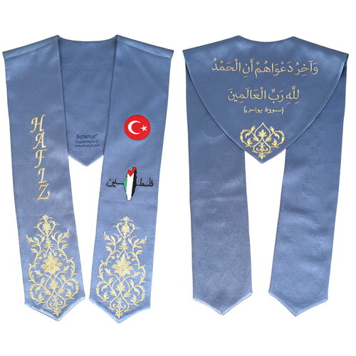 Hafızlık İcazet Merasim Atkısı Türkiye Ve Filistin Bayraklı-İndigo