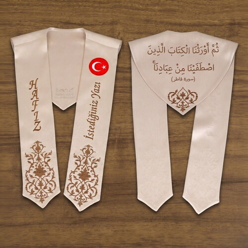  Türk Bayraklı-İsme Özel Açık Kahve Nakışlı Atkı-Vizon
